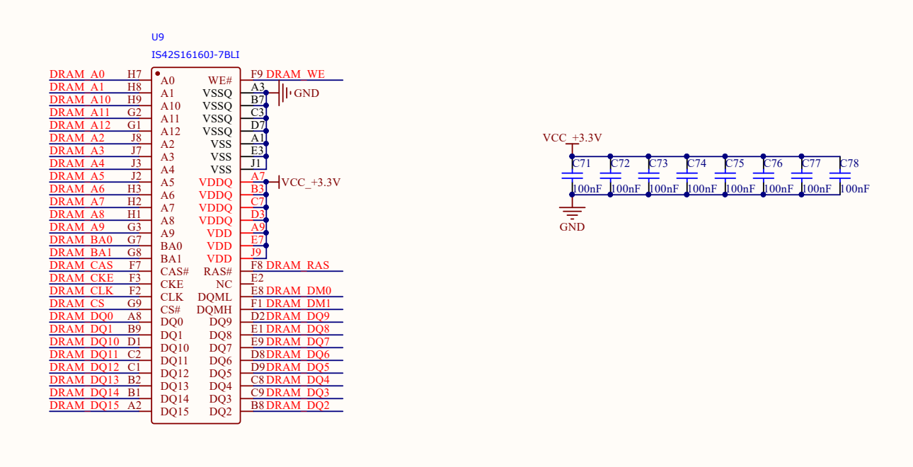 板载 SDRAM 原理图
