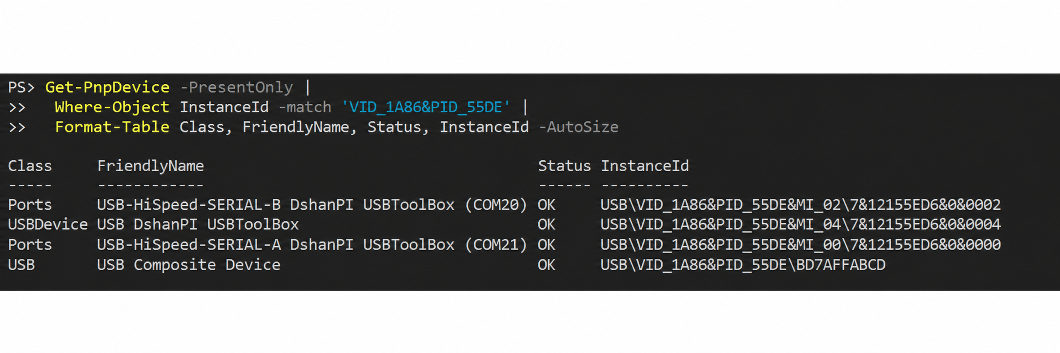 使用 PowerShell 检查 CH347F 的 JTAG 与串口接口