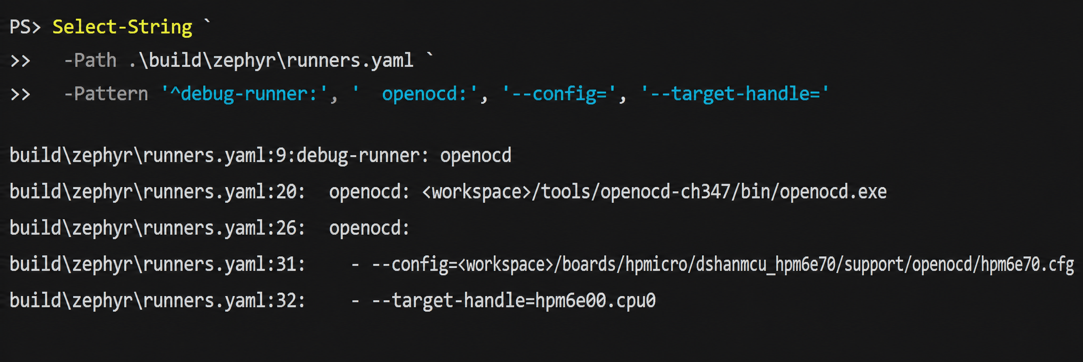 从 runners.yaml 检查 OpenOCD 配置