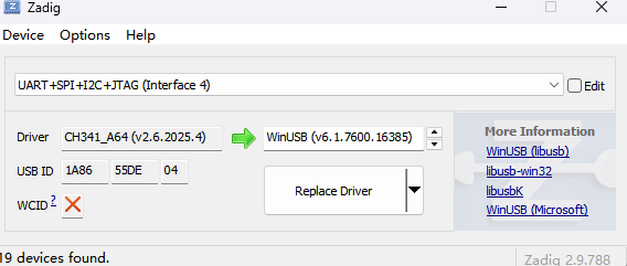 只把 Interface 4 替换为 WinUSB